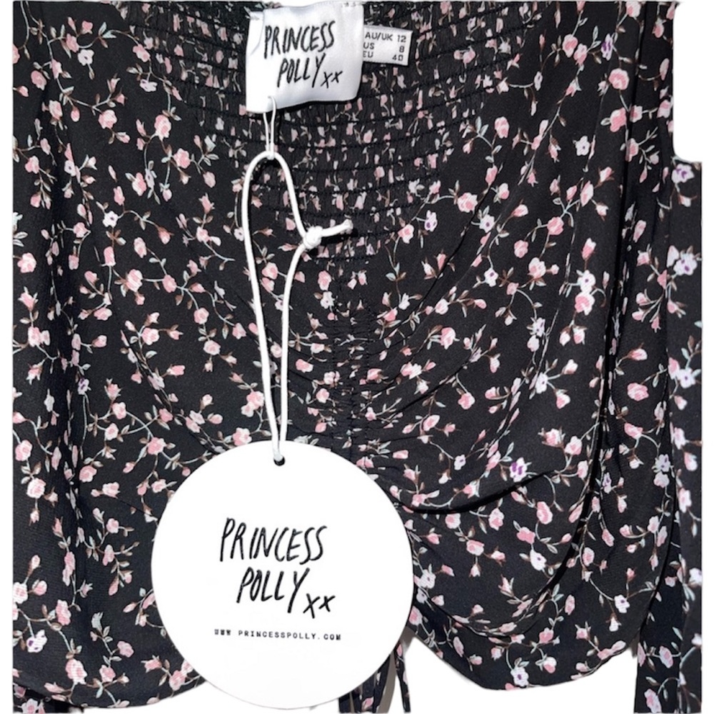 NWT Princess Polly Crop Top Blouse Size 8 Black/Pink Floral Print ✨💗 - Picture 3 of 4